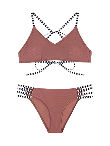Cupshe, conjunto de bikini con tirantes cruzados, marrón rosado