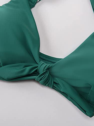 Cupshe, Dark Green Floral Print Knotted Adjustable Bikini