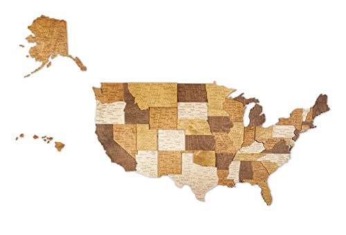 3D-Holzkarte der Vereinigten Staaten zur Wanddekoration (100 x 53 cm)