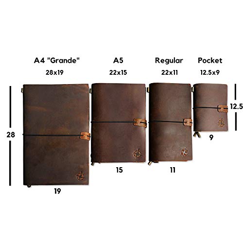 Refillable travel notebook, leather diary, 22 x 12 cm