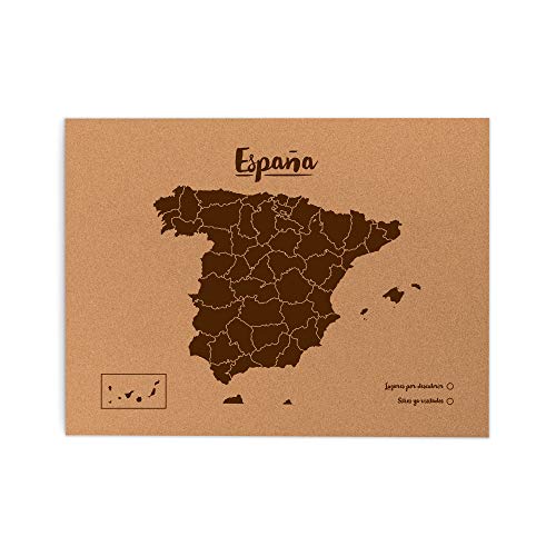 Miss Wood, mapa de España en corcho, marrón, 45x60 cms