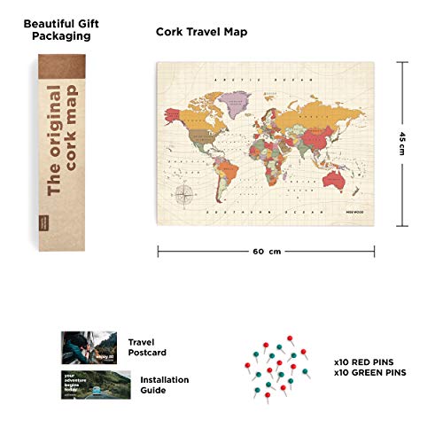 Miss Wood Tropical, Weltkarte aus Kork, 45x60 cm