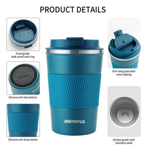 GEMFUL, taza de café sin BPA, taza de viaje aislada reutilizable con funda de silicona