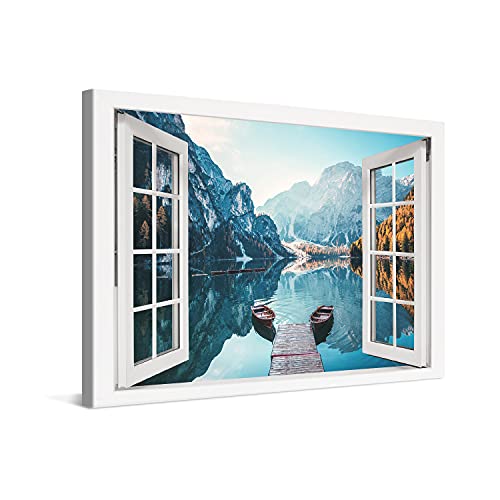 PICANOVA, montañas Dolomitas, lago Braies con ventana, 120x80cms