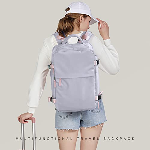 SZLX, mochila de viaje para mujer, gris morado con correas rosas, pequeña, modelo A
