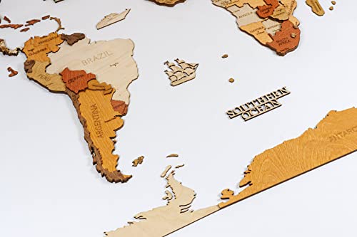 Wooden world map for wall decoration, 120x60 cm