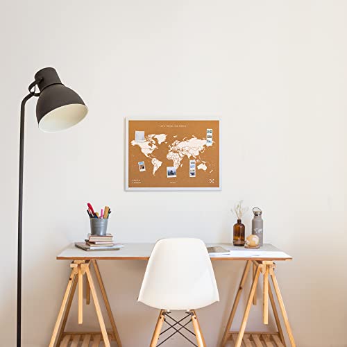 Miss Wood, mapa del mundo de corcho con marco, 45 x 63 cms, blanco