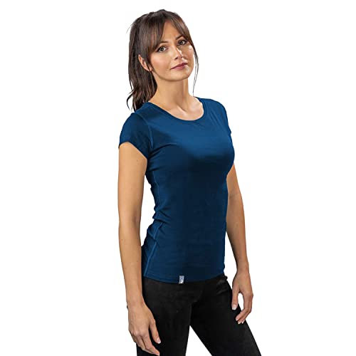 Alpin Loacker, camiseta de merino manga corta para mujer, azul