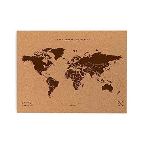 Miss Wood, mapa del mundo de corcho, 45 x 60 cms, marrón