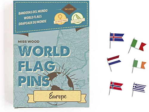Miss Wood Europe, world flags, pushpins with adhesive