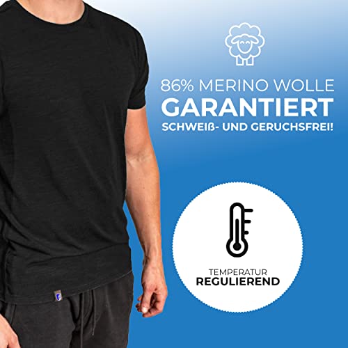 Alpin Loacker, Herren-Kurzarm-T-Shirt aus 100 % Wolle, schwarz