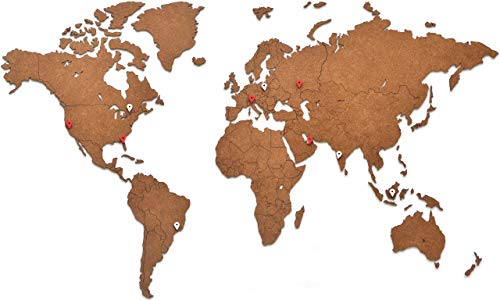 MiMi Innovations, lujoso mapa del mundo de madera, 90X54 cms, marrón