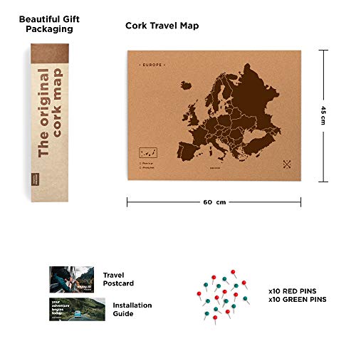 Miss Wood, mapa de Europa en corcho, marrón, 45x60 cms