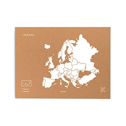 Miss Wood, Europakarte aus Kork, weiß, 45x60 cm
