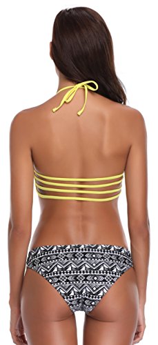 Bikini de dos piezas amarillo y negro tribal