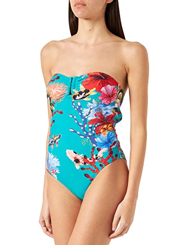 Desigual, bañador de mujer azul tuquesa con dibujos corales