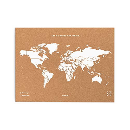 Miss Wood, cork world map, 45 x 60 cm, white