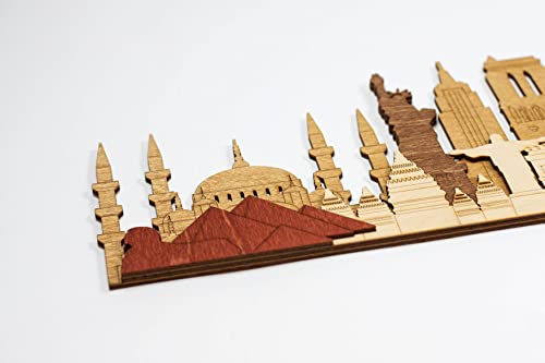 World Monuments and Attractions, 3D-Holztafel (105 x 25 x 1,6 cm)