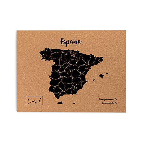 Miss Wood, mapa de España en corcho, negro, 45x60 cms