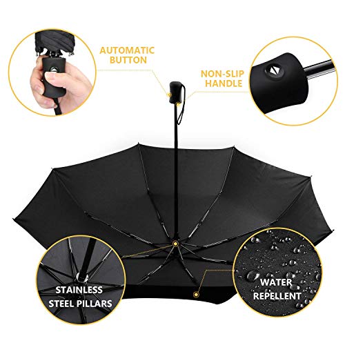 TechRise Push Button Travel Umbrella, Black