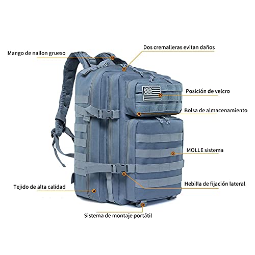 Delgeo, militärischer taktischer Rucksack, 45 l, grau-blau