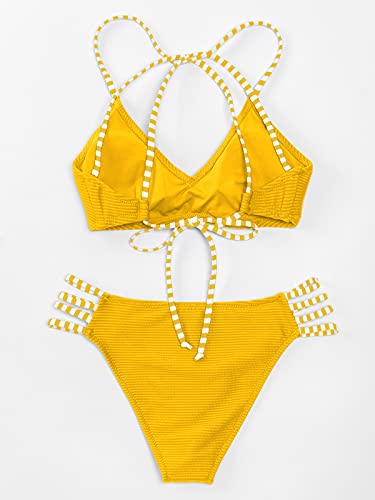 Cupshe, conjunto de bikini con tirantes cruzados, amarillo