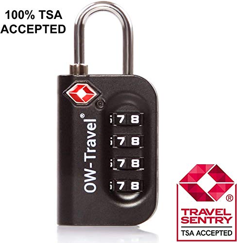 OW-Travel, anti-theft TSA suitcase padlock, 4-digit numeric, black