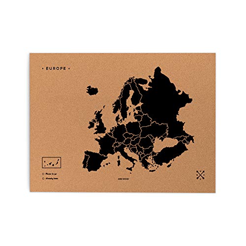 Miss Wood, Korkkarte von Europa, schwarz, 45x60 cm