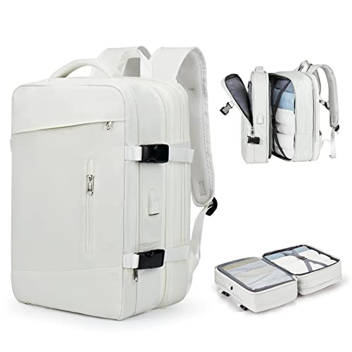 SZLX, mochila de viaje para mujer, blanca, convertible 26 l y 40 l, modelo G