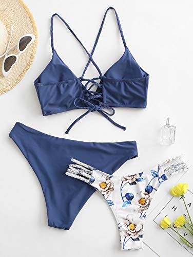 Conjunto de bikini, Zaful, sujetador ajustable de flores, y color azul