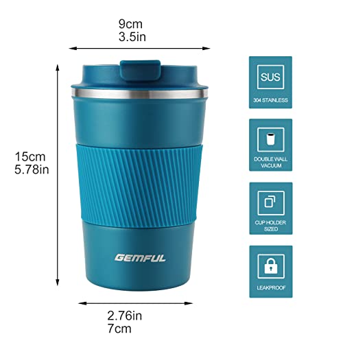 GEMFUL BPA Free Coffee Mug Reusable Insulated Travel Mug with Silicone Sleeve