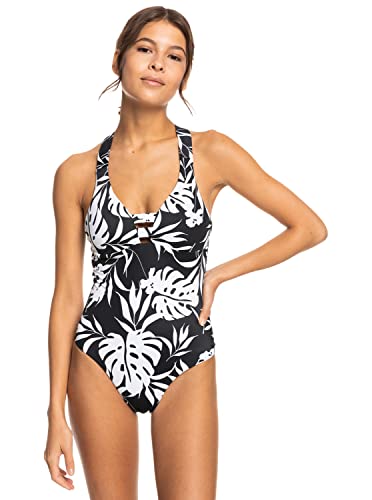 Roxy, black and white tropical women's swimsuit