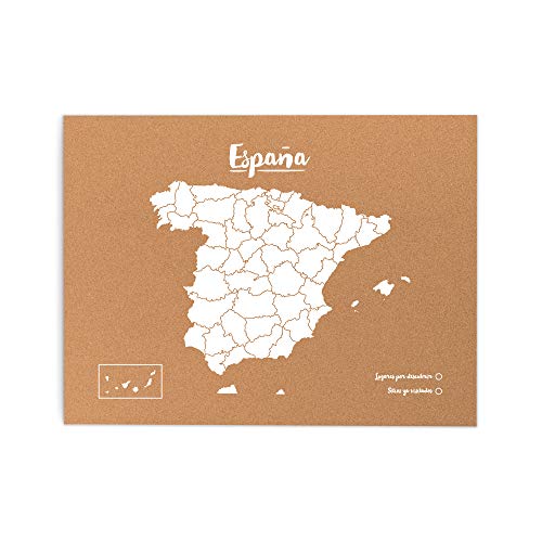 Miss Wood, mapa de España de corcho, blanco, 45x60 cms