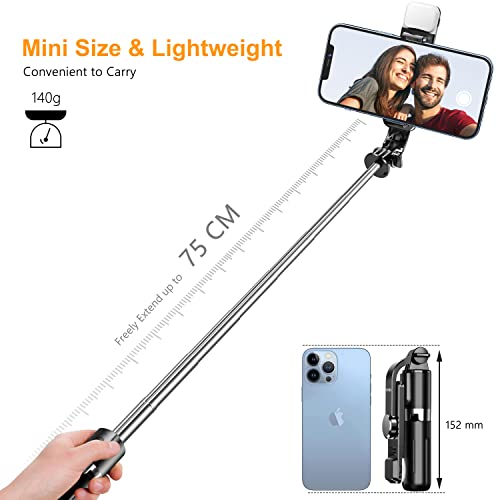 Gritin Mini-Stativ-Selfie-Stick mit einstellbarer Beleuchtung und Bluetooth