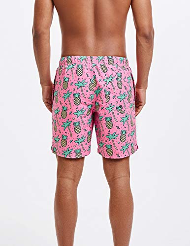 MaaMgic, men's tropical beach swim trunks designed with pineapples and palm trees