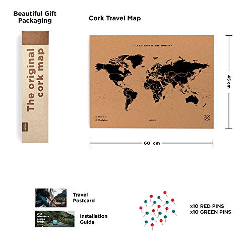 Miss Wood, mapa del mundo de corcho, 45 x 60 cms, negro