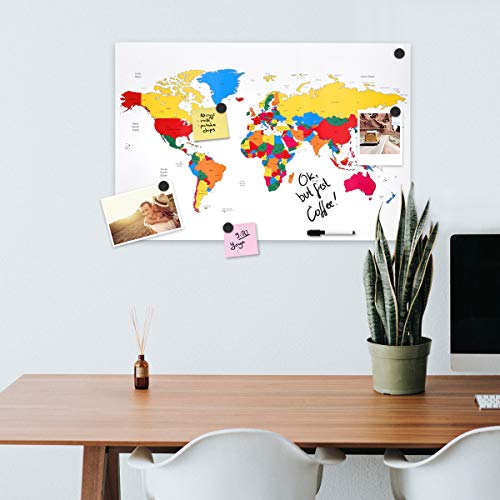 Navaris Magnetic Memo Board Colorful World Map Whiteboard
