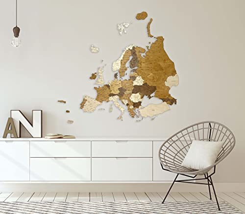 3D wooden wall map of Europe (110 x 100 cm)