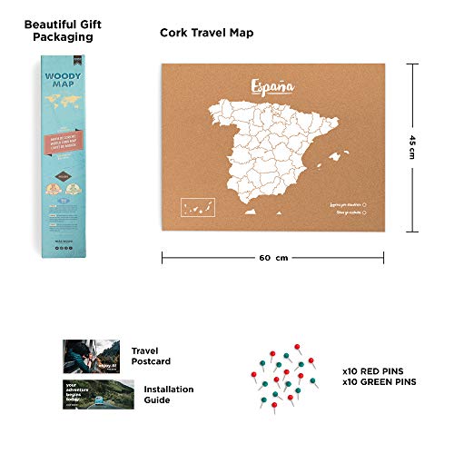 Miss Wood, cork map of Spain, white, 45x60 cm