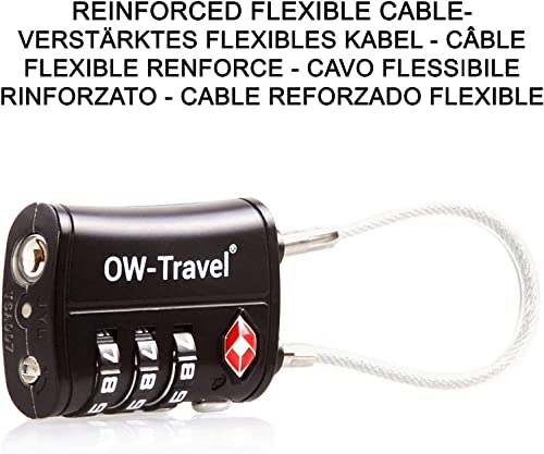 OW-Travel, zwei diebstahlsichere Kombinationsschlösser. TSA-Nummer 3-stellig, schwarz