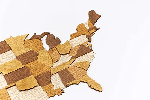3D wooden map of the United States for wall decoration (100 x 53 cms)