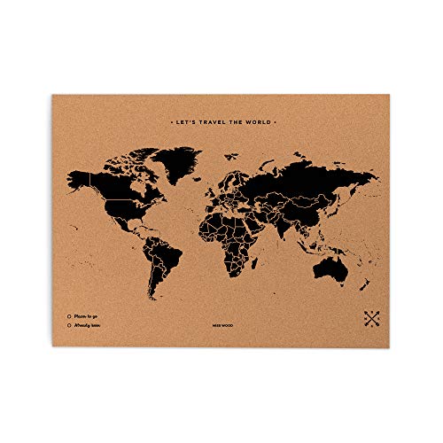 Miss Wood, mapa del mundo de corcho, 45 x 60 cms, negro