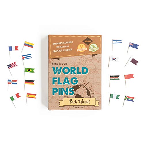 Miss Wood World Pack, banderas del mundo, chinchetas de mapa