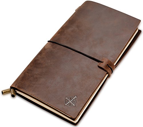 Refillable travel notebook, leather diary, 22 x 12 cm