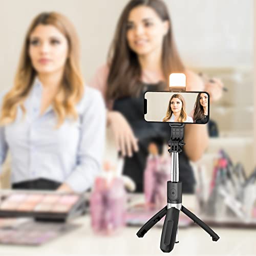 Palo selfie con luz de relleno con mando a distancia inalámbrico extensible