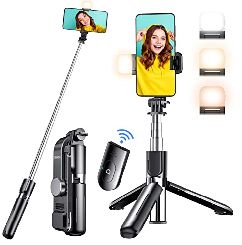 Gritin, mini palo selfie trípode con luces ajustables y bluetooth