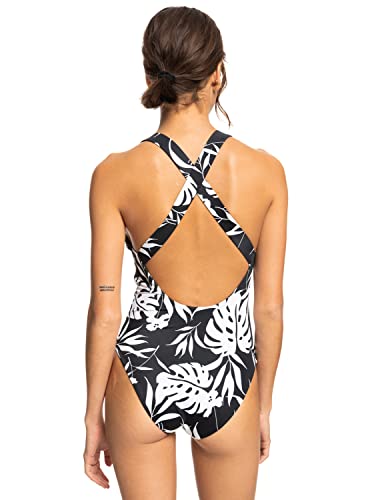 Roxy, schwarz-weißer tropischer Damen-Badeanzug