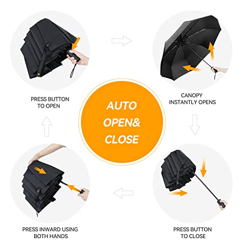 TechRise, paraguas de viaje con botón automático, negro