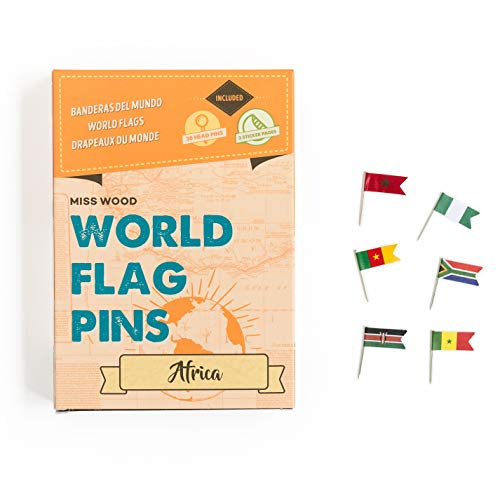 Miss Wood Africa, World Flags, Push Pins with Adhesive