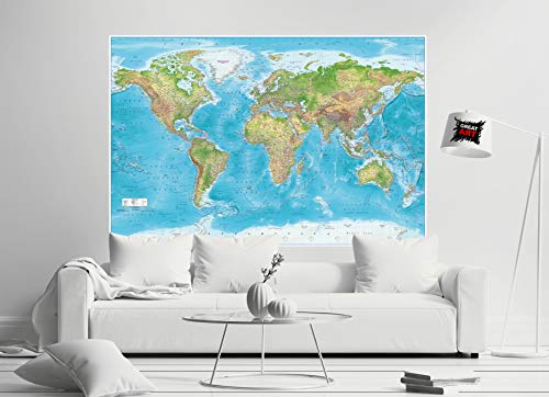GREAT ART XXL, relief world map poster 140 x 100 cm